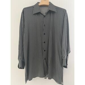 Gianni Viera Silk Button Down Dress Shirt Black White Vertical Stripes XL JP